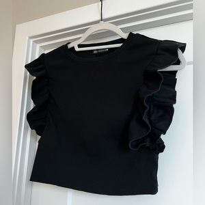 zara black ruffle top
